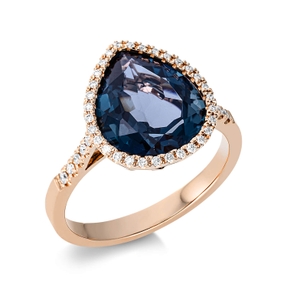 Droplet Ring 750 Rose Gold Topaz 5.2ct London Blue 43 Diamonds 0.17ct TW-SI
