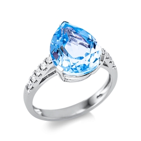 Ring Tropfen 750 Weißgold Topas 5,9ct skyblue 10 Brillanten 0,22ct TW-SI B:12,5mm