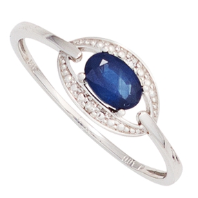 Ring Damenring mit Saphir Safir blau & Diamanten Brillanten 585 Gold Weißgold