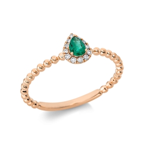 Ring Tropfen 750 Rotgold Smaragd 0,14ct grün 12 Brillanten 0,05ct TW-PI B:6,6mm