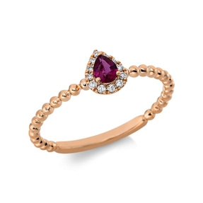 Ring Tropfen aus 750 Rotgold Rubin 0,18ct rot 12 Brillanten 0,05ct TW-PI B:6,6mm