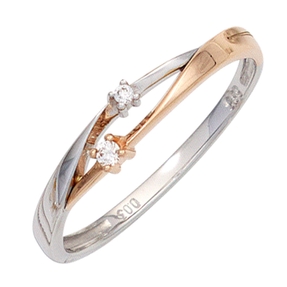 Ring Damenring mit 2 Diamanten Brillanten 585 Gold Weißgold Rotgold bicolor