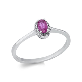 Ring Oval aus 750 Weißgold Rubin 0,3ct rot 16 Brillanten 0,05ct TW-SI B:6,6mm