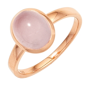 Ring Damenring mit Rosenquarz oval rosa 585 Gold Rotgold Edelsteinring