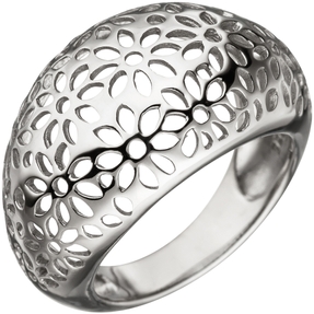 Breiter Ring Damenring Blumen Muster aus echtem 925 Silber mit Wölbung