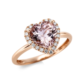 750 Rose Gold Heart Ring Pink Morganite 2ct 22 Diamonds 0.13ct TW-SI Band:10.8mm