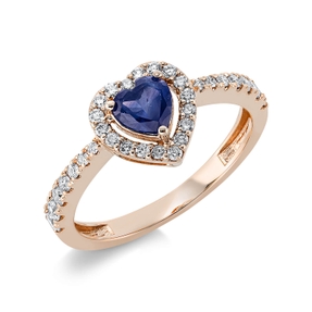 Ring Herz aus 750 Rotgold Saphir 0,5ct blau 32 Brillanten 0,33ct TW-SI B:8,7mm