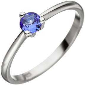 Solitär Ring Damenring mit Tansanit blau 585 Gold Weißgold Tansanitring