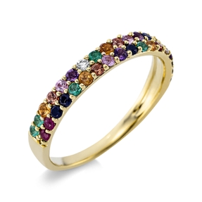 Ring 750 Gelbgold 34 Farbsteine 0,55ct mehrfarbig 2 Brillanten 0,04ct TW-SI B:3,1mm Ring 750 Gelbgold 34 Farbsteine 0,55ct mehrfarbig 2 Brillanten 0,04ct TW-SI B:3,1mm