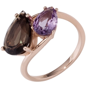 Ring Damenring mit Rauchquarz braun & Amethyst lila violett 585 Gold Rotgold Ring Damenring mit Rauchquarz braun & Amethyst lila violett 585 Gold Rotgold