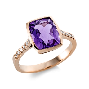 Ring aus 750 Rotgold Amethyst 3ct lila 12 Brillanten 0,08ct TW-SI B:11mm Zarge