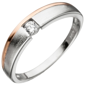 Ring Damenring mit Zirkonia weiß 925 Silber teilvergoldet teilmattiert bicolor