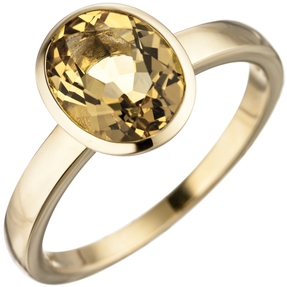 Ring Damenring mit Citrin 2,1 Ct gelb oval 585 Gold Gelbgold Goldring Citrinring
