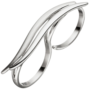Zweifingerring Ring Damenring aus echtem 925 Sterling Silber teilmattiert Zweifingerring Ring Damenring aus echtem 925 Sterling Silber teilmattiert