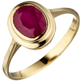 Ring Damenring mit echtem Rubin oval rot 585 Gold Gelbgold Rubinring Goldring