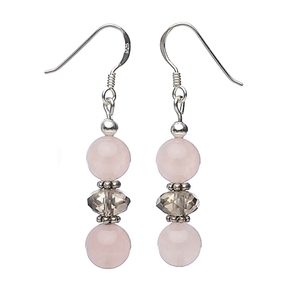 Ohrringe Ohrhänger Rosenquarz & Rauchquarz facettiert Silber braun rose Damen