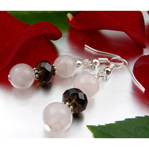Ohrringe aus Rosenquarz und Rauchquarz und Silber