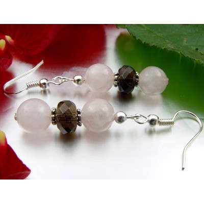 Ohrringe aus Rosenquarz und Rauchquarz und Silber