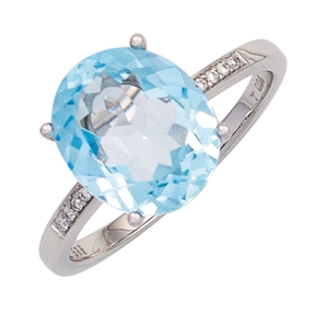 Ring Damenring mit Blautopas hellblau & 8 Diamanten Brillanten 585 Gold Weißgold