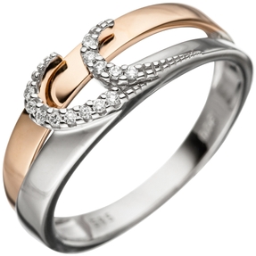 Ring Damenring mit 13 Diamanten Brillanten 585 Gold Weißgold Rotgold bicolor