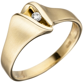 Ring Damenring mit Diamant Brillant 585 Gold Gelbgold teilmattiert Goldring