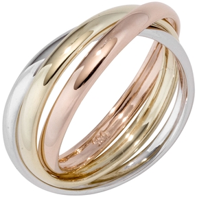 3-er Ring Damenring aus 585 Gelbgold Weißgold Rotgold tricolor Dreierring
