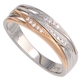 Ring Damenring 14 Diamanten Brillanten 585 Gold Weißgold Rotgold bicolor