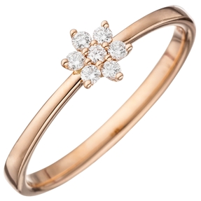 Ring Damenring mit 7 Diamanten Brillanten in Sternform 585 Gold Rotgold