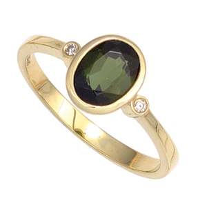Ring Damenring mit grünem Turmalin & Diamanten Brillanten 585 Gold Gelbgold