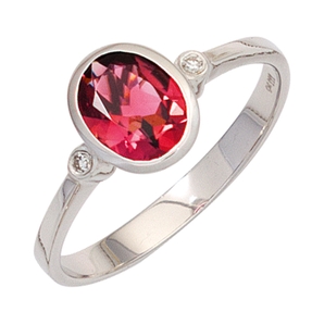 Ring Damenring mit Turmalin rosa oval & Diamanten Brillanten 585 Gold Weißgold