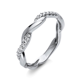 Wavy Ring 585 White Gold 18 Diamonds 0.14ct TW-SI W:3mm