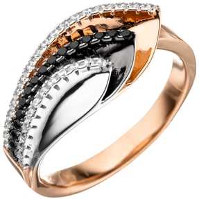Ring Damenring mit Zirkonia 925 Silber rhodiniert vergoldet tricolor dreifarbig