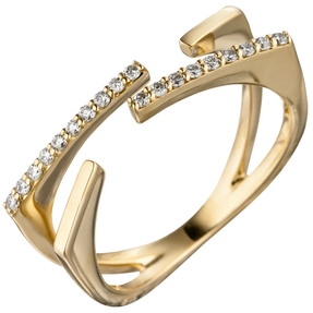 Ring Damenring offen mit 19 Diamanten Brillanten 585 Gold Gelbgold Diamantring