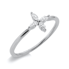 Ring Blume aus 750 Weißgold 4 Diamanten Navette-Schliff 0,15ct TW-SI H:7,9mm