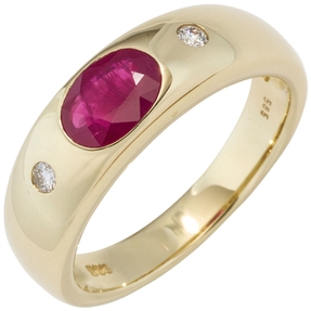 Ring Rubin rot oval & 2 Diamanten Brillanten 585 Gold Gelbgold