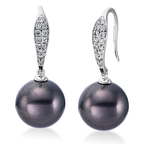 Ohrhänger aus 750 Weißgold 2 Tahiti-Perlen 10,5mm 24 Brillanten 0,16ct W-SI