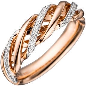 Ring Damenring mit 36 Diamanten Brillanten 585 Gold Rotgold rhodiniert gedreht