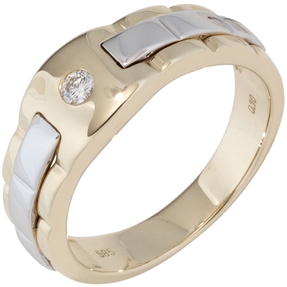Herrenring Ring aus 585 Gold Gelbgold & Weißgold bicolor mit Diamant Brillant Herrenring Ring aus 585 Gold Gelbgold & Weißgold bicolor mit Diamant Brillant