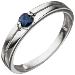 Ring Damenring mit Saphir Safir blau dunkelblau 333 Gold Weißgold Saphirring