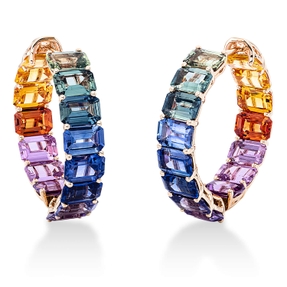 Creolen aus 750 Gold Rotgold 30 Saphire 18,75ct mehrfarbig 25,9x5,8mm 4er-Krappe Creolen aus 750 Gold Rotgold 30 Saphire 18,75ct mehrfarbig 25,9x5,8mm 4er-Krappe