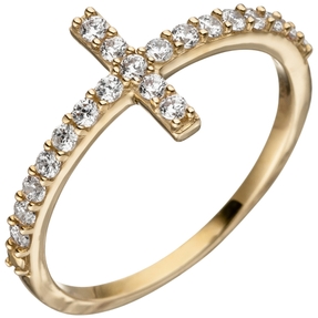 Ring Damenring Kreuz Kreuzring aus 333 Gold Gelbgold mit 19 Zirkonia Goldring
