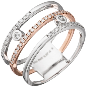 Breiter Ring 3-reihig 49 Brillanten 585 Gold Weißgold Rotgold