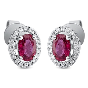 Ohrstecker Oval aus 750 Weißgold 2 Rubine 1,16ct rot 40 Brillanten 0,15ct TW-SI