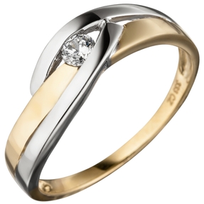 Ring Damenring mit Zirkonia weiß 333 Gold Gelbgold teilrhodiniert bicolor