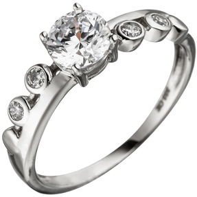 Ring Damenring mit 5 Zirkonia weiß 333 Gold Weißgold Zirkoniaring Fingerring