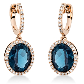 Ohrschmuck Ohrhänger Oval 750 Rotgold 2 Topase 8,5ct London Blue mit Brillanten