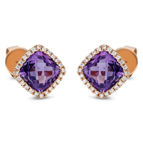 Ohrstecker aus 750 Rotgold 2 Amethyste 3,2ct lila 48 Brillanten 0,15ct TW-SI 9x9mm Ohrstecker aus 750 Rotgold 2 Amethyste 3,2ct lila 48 Brillanten 0,15ct TW-SI 9x9mm