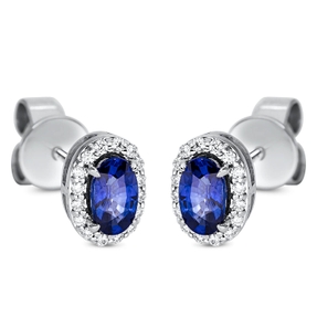 Ohrstecker Oval aus 750 Weißgold 2 Saphire 0,64ct blau 32 Brillanten 0,09ct TW-SI