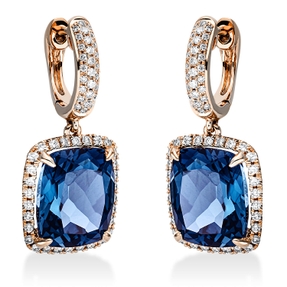 Ohrschmuck Ohrhänger aus 750 Rotgold 2 Topase 10,1ct London Blue mit Brillanten