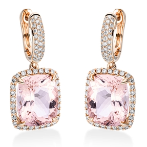 Ohrschmuck Ohrhänger 750 Rotgold 2 Morganite 7,7ct pink mit Brillanten 26x11,4mm